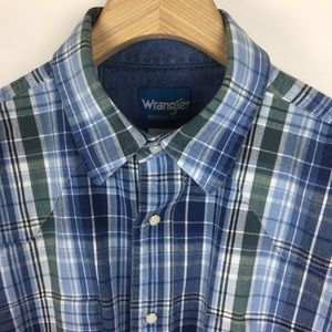 WRANGLER Plaid Pearl Snap Denim Western Shirt